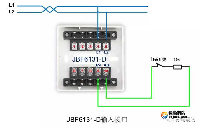 青鸟半岛线上官网股份有限公司防火门监控系统接线图之JBF6131-D输入接口模块接线图